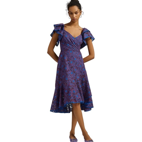 Anthropologie Dresses & Skirts - By Anthropologie Flutter-Sleeve Lace Dress Size 16 Blue Purple 4130944440003 NWT